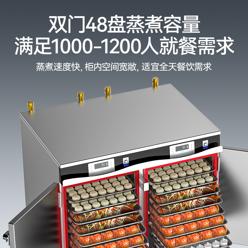 麥大廚商用蒸柜48盤(pán)變頻款雙門(mén)電熱蒸箱蒸飯車全自動(dòng)蒸飯柜